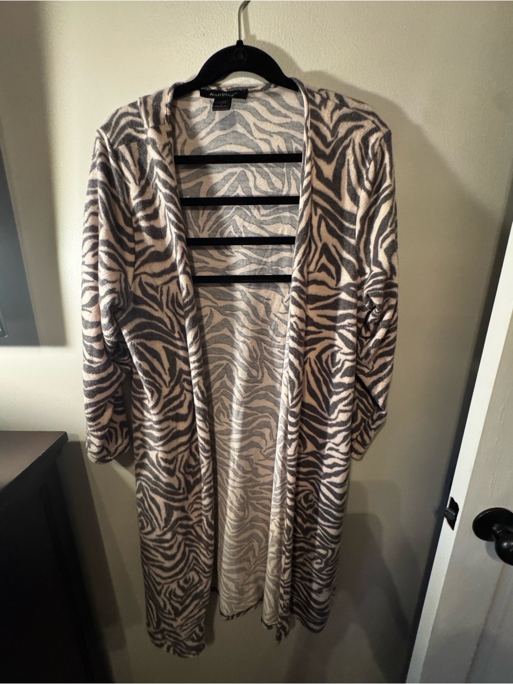 Ashley Stewart Zebra-Pattern Open Front Cardigan - Taupe & Cream